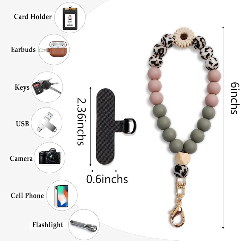 Lostars Store Silicone Beaded Phone Wrist Strap,phone bracelet strap with Tether Tab,Elastic Hands-Free wristlet strap (Daisy Leopard) - Image 2